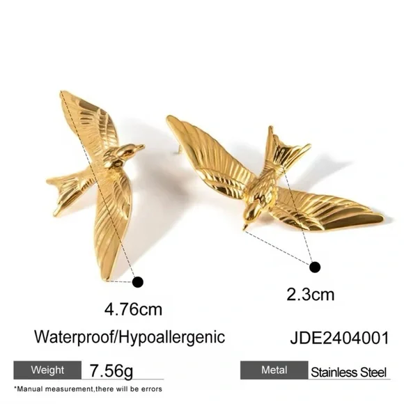 Stainless Steel 18k Gold Plated Vintage Stereoscopic Bird Earrings for Women - Picture 5 of 7